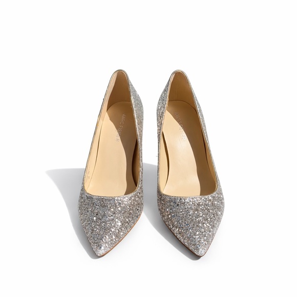 Marc Fisher Shoes - Marc Fisher Silver Glitter Pumps Pointed Toe Stiletto Wedding Party Heals 7.5